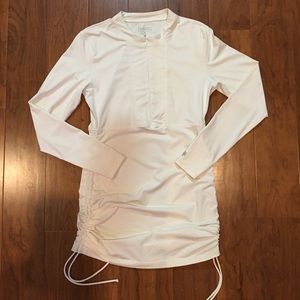 White Athleta Quarter Zip with Ruched Sides